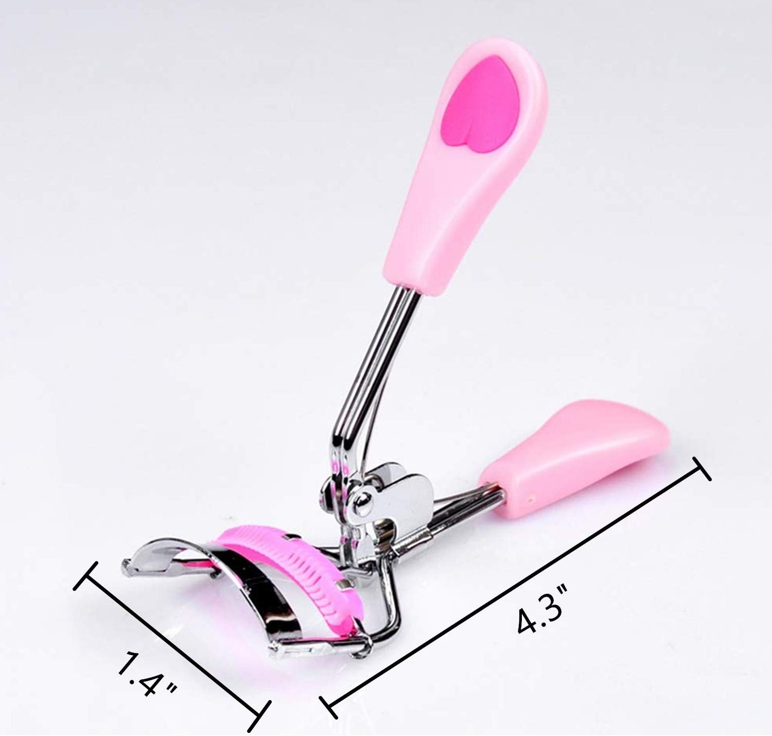 Stainless Steel Eyelash Curler with Built-in Comb Pinch Pain-Free Suitable for Any Eye Shapes and Sizes, with 5 Silicone Refill Pads (Light Pink)