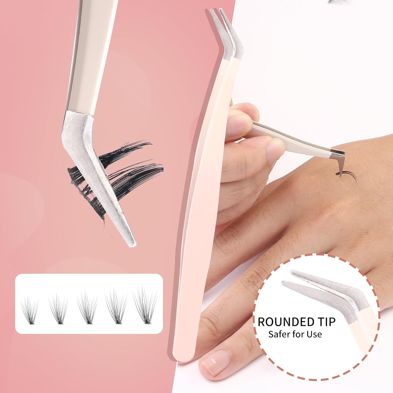 5 Pcs Lash Extension Tweezers, Lash Tweezers for Eyelash Extension, Straight and Curved Eyelash Tweezers, For Professional Eyelash Extension Artists, Girls, Women, Beginners