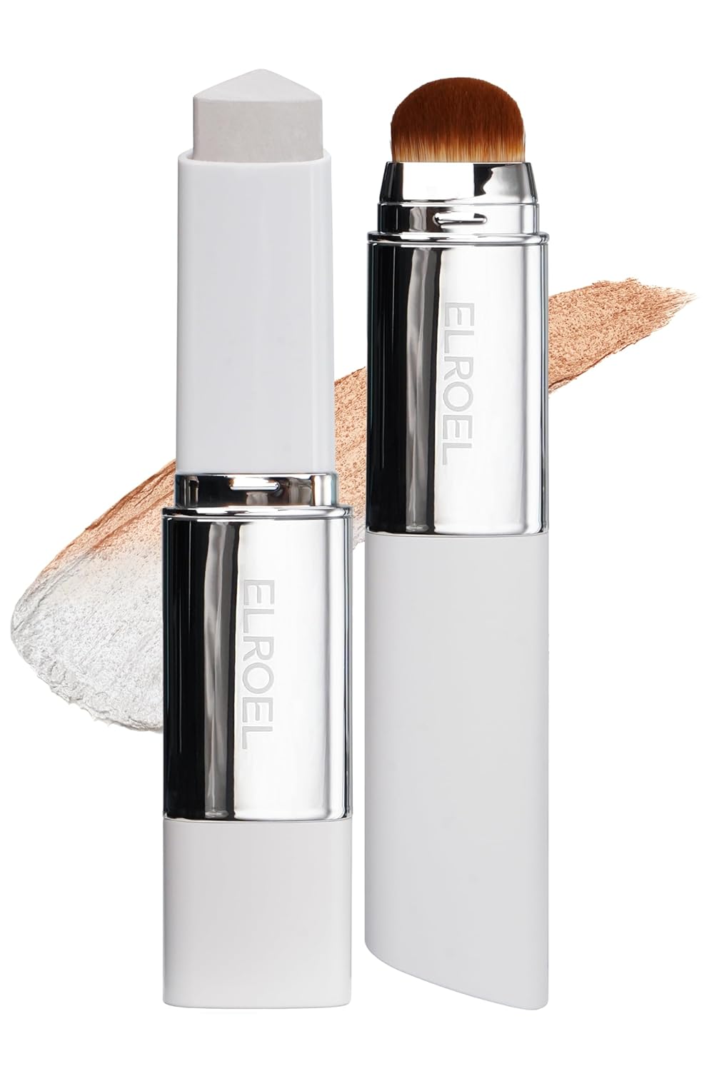 Cream Stick V White - Korean Color-Changing Foundation Stick with Volufiline - Medium to Full Coverage Dewy Finish Base Makeup - Dual-Ended with Detachable Brush (203 Medium)