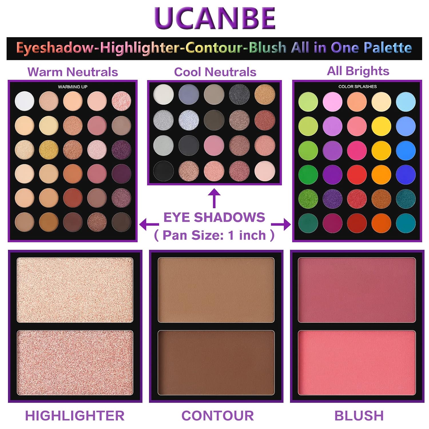 Eyeshadow Palette with 15Pcs Brushes Makeup Set, Pigmented 86 Colors Make Up Sets Valentine's Gift, Matte Shimmer Glitter Eye Shadow Pallet Highlighter Contour Blush Powder Brush Beauty Kit