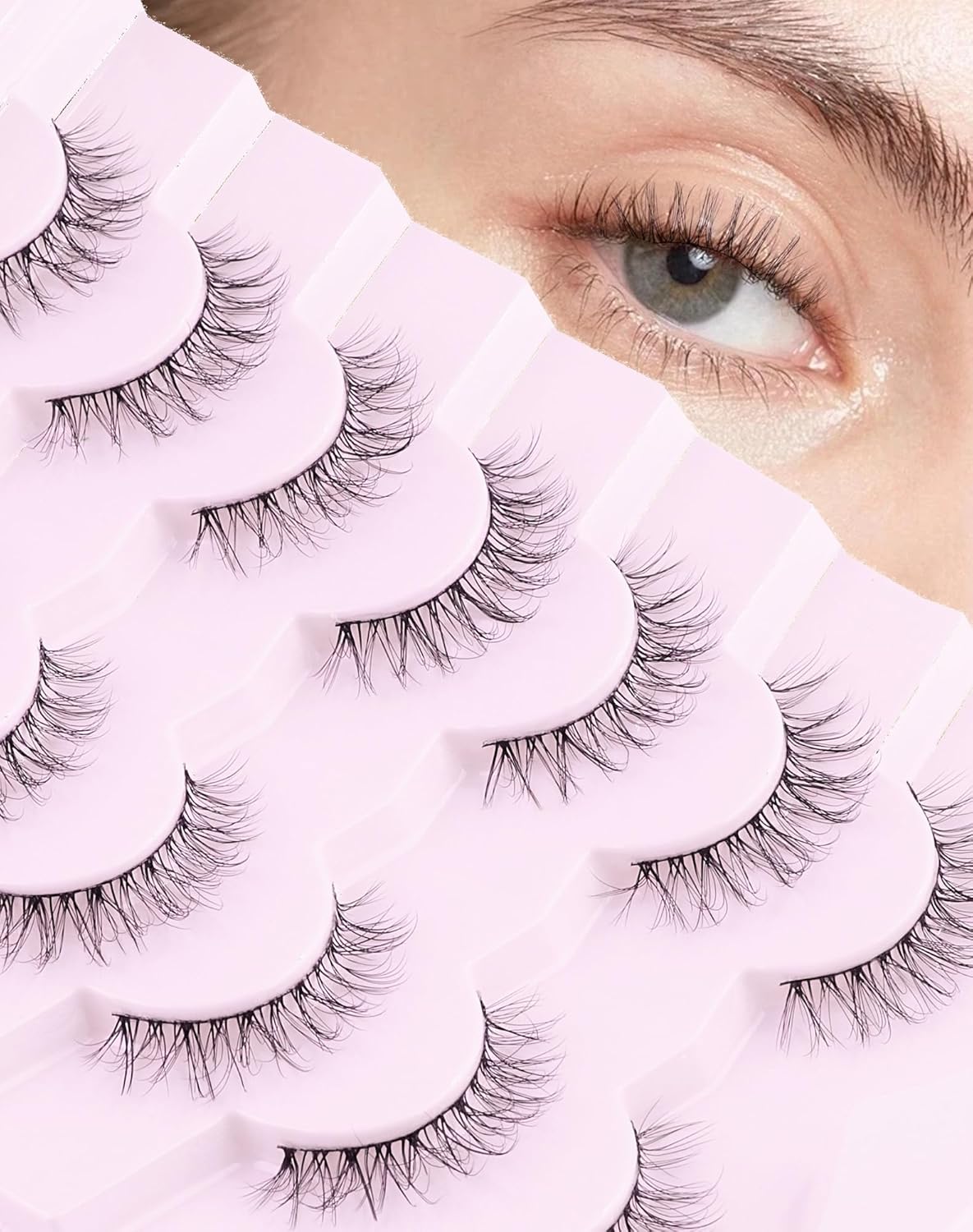Eyelashes Natural Look Fake Eyelashes Natural Lashes Lightweight False Eyelashes Wispy Lashes 3D Faux Mink Eyelashes 7 Pairs D3